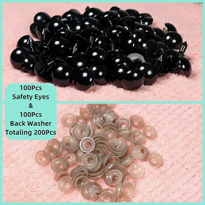 Hukiwow 200Pcs 20mm Safety Eyes for Crocheting with Washers Large 20 mm Safety Eyes Big Plastic Crochet Eyes Black Craft Eyes for Animals Doll
