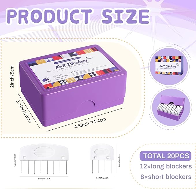 Opstin 20Pcs Knit Blocking Pins Kit, Knit Blockers Pins Kit, Knit Blocking Combs, Blocking Pins for Knitting & Crochet Projects, Knit Blocking Pins for Blocking Mats, Crochet Blocking Pins