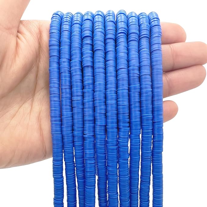 10 Strands Blue Clay Beads for Friendship Bracelets, Heishi Beads for Bracelet Stack, Flat Spacers for Jewelry Making (Royal Blue)