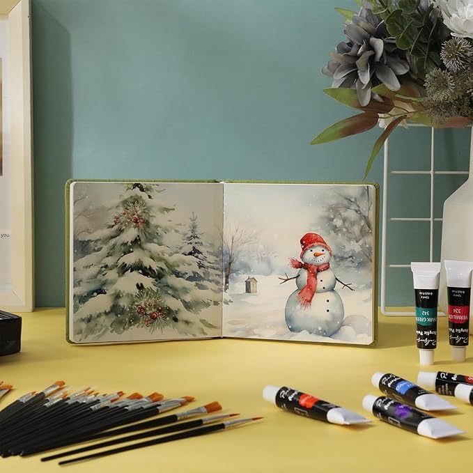 Dispowreath 5.5 x 5.5 in Watercolor Sketchbook Journal Square Watercolor Notebook Cold Press 140lb 300gsm Cotton Paper 48 Pages Journals Notebook Paper Pads(Milky White)