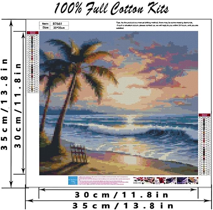 beach sunset stamped cross stitch kits - tree counted cross stitch kits for beginners adults needlepoint cross-stitch patterns dimensions needlecrafts embroidery kits arts and crafts 13.7x13.7 inches