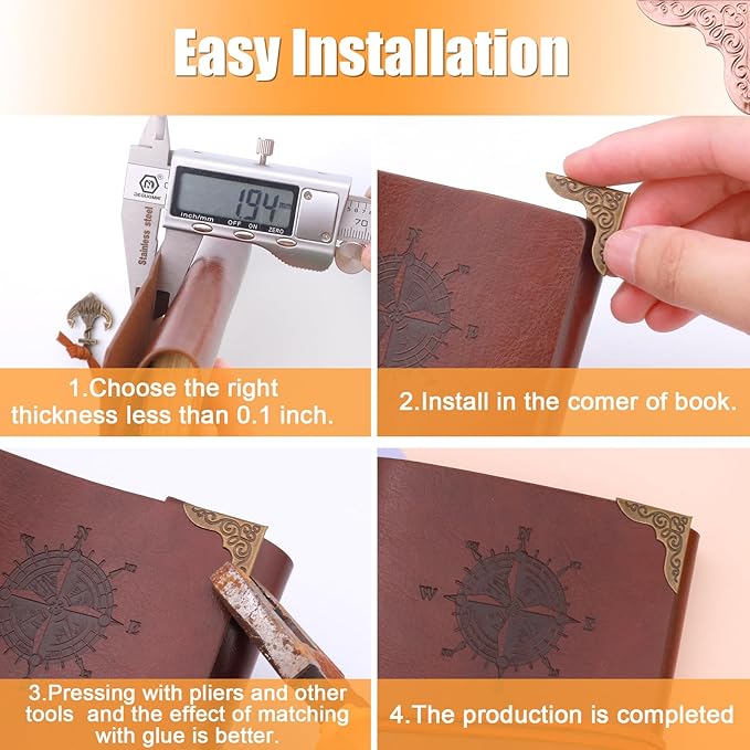 Olldag 100 PCS Metal Book Corners, Vintage Book Corner Protectors, Iron Corner Guard Edge Decorative for Scrapbook Photo Album Diary Cover Menus Folder (Antique Bronze+Silver+Gold+Rose Gold)