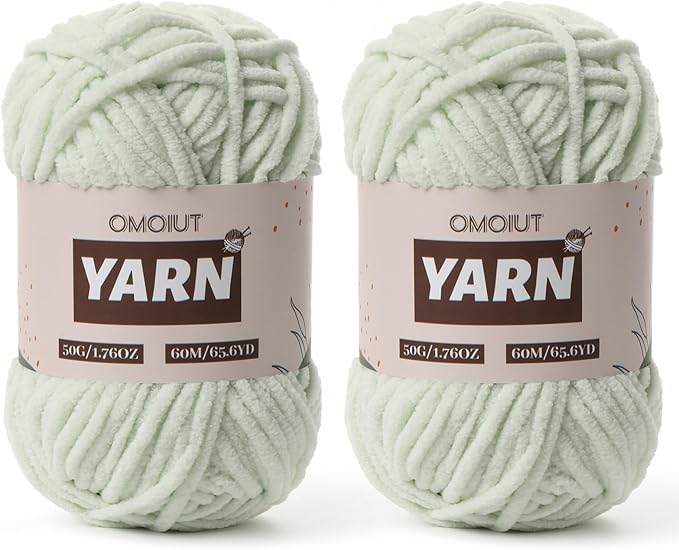 2 Packs Plush Chenille Chunky Crochet Yarn - Baby Yarn for Crocheting Soft - Velvet Yarns Knitting for Blankets Crafts - Fluffy Amigurumi Yarns 100g/131yds (2 Fruit Green)