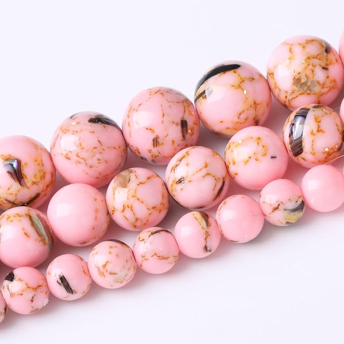 Pink Shell Turquoise Stone Beads Jewelry Making Gemstone Round Crystal Bracelet Necklace 1 Strand 15.5inch 4MM