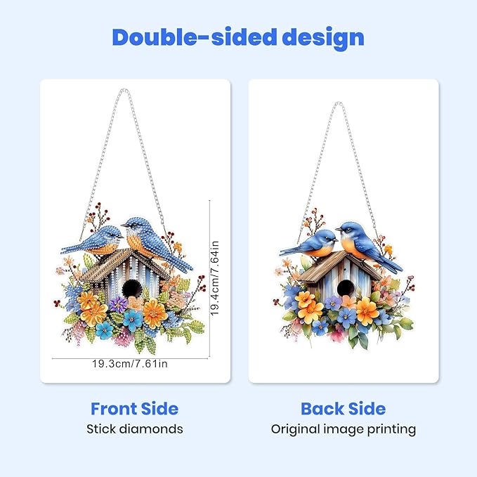 MXJSUA Flower Birdhouse Special Shaped Hanging Diamond Painting Art Kits for Adults, Crystal Rhinestone Acrylic Gem Art Pendant Ornaments Kit for Home Decoration and Gift