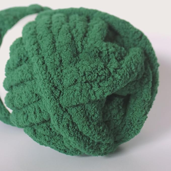 Dark Green Chunky Chenille Yarn for Crocheting/Knitting, Super Bulky Hand Blanket, Soft Plush Yarn for Carpet/Scarf/Cushion, 8 Jumbo Pack (63.76oz/197.68yd)