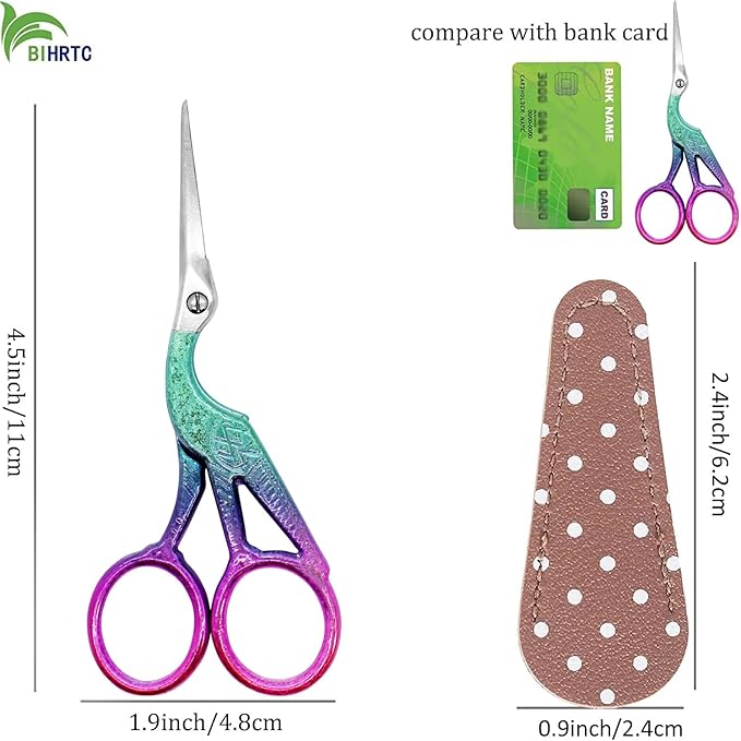 BIHRTC 4.5Inch Small Sewing Crochet Scissors Sharp Tip Stainless Steel Scissors with Leather Cover for Threading Needlework Cutting Sewing Handcraft Craft Art Work