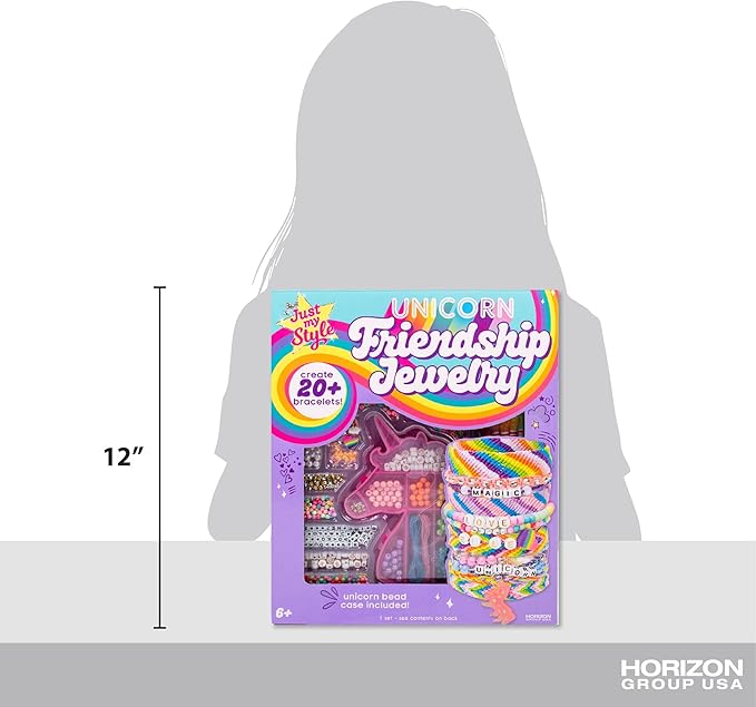 Horizon Group USA Unicorn Friendship Bracelets Create 20+ Bracelets, Kit Includes 1300+ Beads ABC, Metallic Beads Unicorn Storage Case & More
