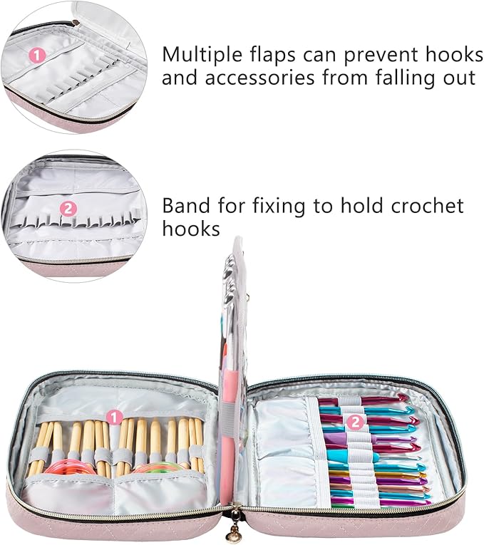 Crochet Hook Case Empty - Quilted Crochet Organizer Case- Crochet Hook Holder for Circular Knitting Needles, Crochet Hooks (up to 8") Knitting & Crochet Supplies - Knitting Accessories