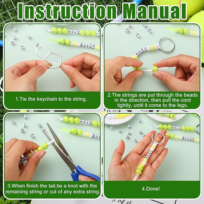 Landical 564 Pcs DIY Tennis Bead Keychain Kit Key Chain Making Craft Adjustable Letter Beads String Mama Sport Gift Alphabet Jewelry Backpack Accessories Holiday Party Favor(Bright Color)