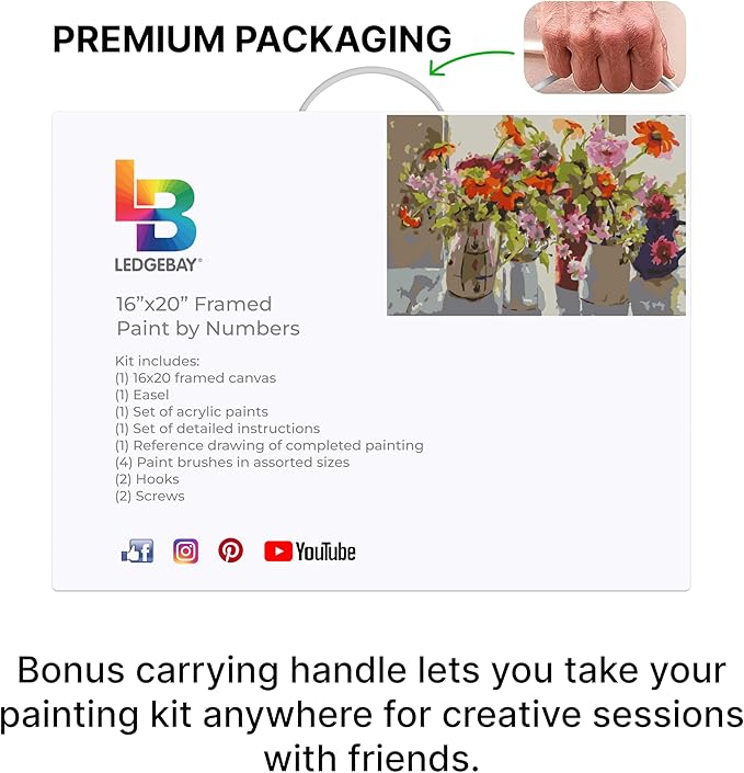 Ledgebay DIY Paint by Numbers Kit for Adults Framed Canvas Beginner to Advanced Paint by Numbers Kit, Kits Include Acrylic Paint Set, Brushes & Tabletop Easel (October 16" x 20" Framed)
