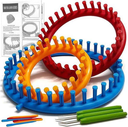 UCDRMA Loom Knitting Kit with Step-by-Step Instructions, Cost-Effective 3 Size Round Knitting Loom for Beginners, Easy & Quick Hat Knitting Loom Set/Scarf Loom Knitting Set with 3 Hooks & 6 Needles