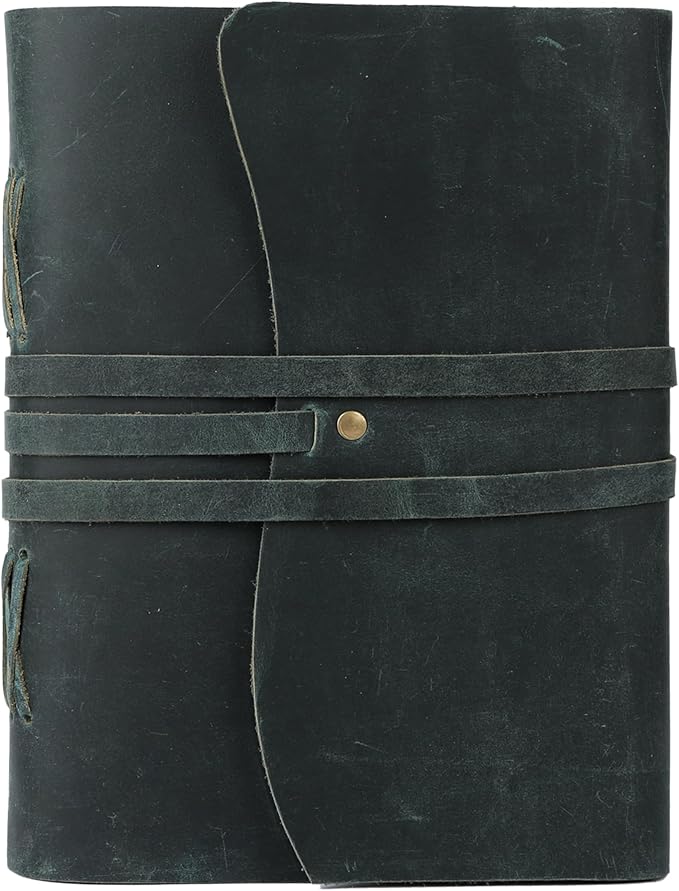 KomalC Handmade Leather Journal 7x5 Inch | Blue Vintage Notebook with Unlined Blank Paper | Antique Travel Diary, Writing Sketchbook for Men & Women