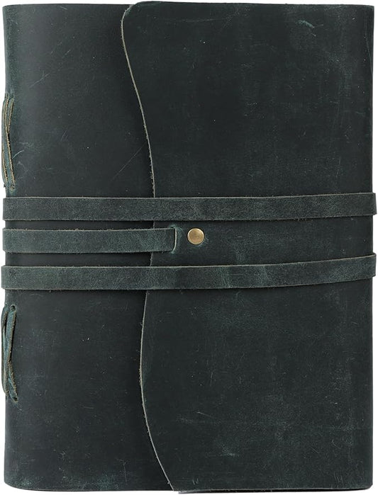KomalC Handmade Leather Journal 7x5 Inch | Blue Vintage Notebook with Unlined Blank Paper | Antique Travel Diary, Writing Sketchbook for Men & Women