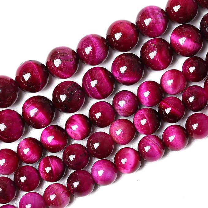 120PCS 6mm Rose Red Tiger Eye Gemstone Loose Beads Natural Round Loose Stone Beads for Jewelry Making DIY Bracelet Necklace Earrings 2 Strand 32"