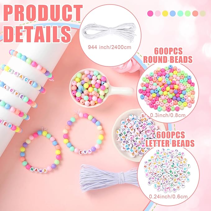 Highergo 1200 Pcs Teacher Beads Bracelets Stackable Rainbow DIY Beads with 944 Inch Elastic Cord for Back to School Teacher Appreciation Gifts