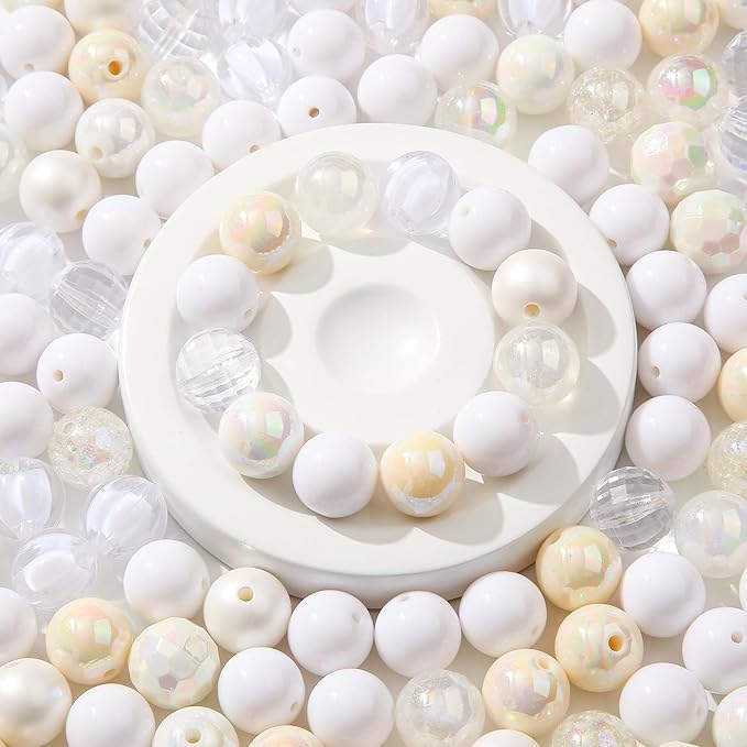 16mm Acrylic Bead 100pcs White Focal Spacer Bead Chunk Bubblegum Beads for DIY Crafting Necklace Bracelet Jewelry Making Keychain (White)