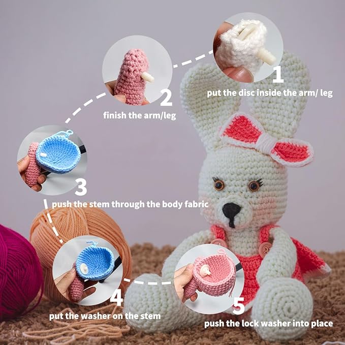 RuWfpz Doll Joints for Amigurumi Crochet 15mm 5/8" - 20 Set Plastic Toy Safety Joints for Stuffed Animals, White Movable Amigurumi Crafts Teddy Bear Joints for Arm Leg Neck