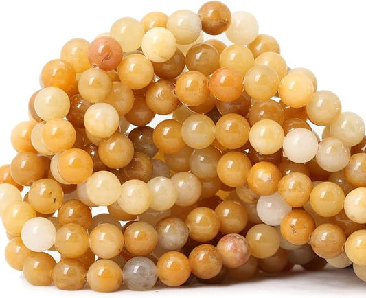 cheavian 45pcs 8mm natural yellow jade multi-color gemstone round loose beads for jewelry making diy handmade materials 1 strand 15"