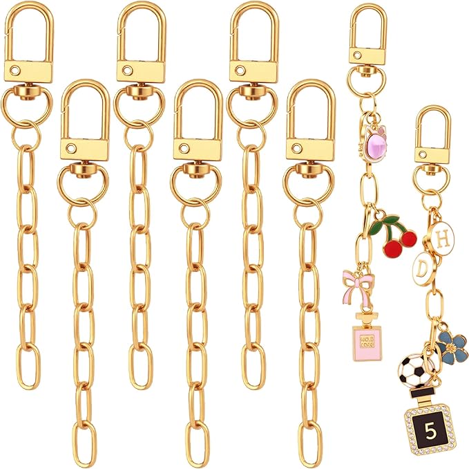 Hzopcw 6pcs Keychain Making Kit, Gold Key Ring Swivel Snap Hook Chains, Alloy Extender Keychain Bag Charm Kits for DIY Crafts Jewelry Making Handbag Purses- A Style