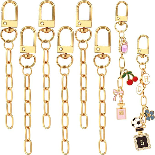 Hzopcw 6pcs Keychain Making Kit, Gold Key Ring Swivel Snap Hook Chains, Alloy Extender Keychain Bag Charm Kits for DIY Crafts Jewelry Making Handbag Purses- A Style