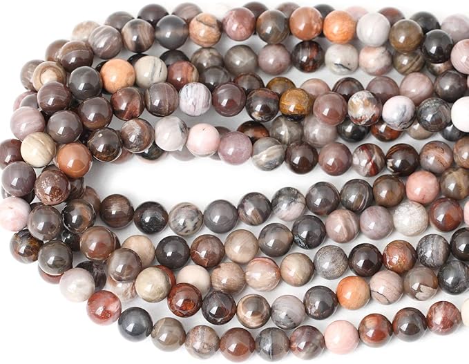 cheavian 35pcs 10mm natural silicified wood jade gemstone round loose beads for jewelry making diy findings 1 strand 15"