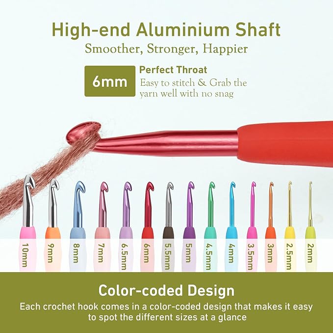 6mm Crochet Hook, Supers Smooth 6 mm Ergonomic Crochet Hooks for Beginner, Comfort for Arthritic, 1 Pack
