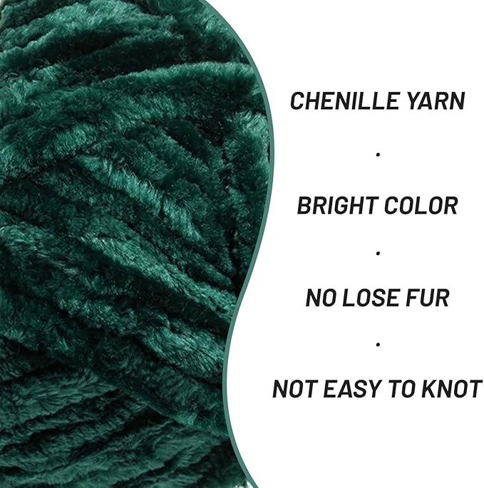 Fuzzy Chunky Chenille Yarn for Crocheting，Soft Plush Yarns for Hand Knitting，Bulky 3x100g（3x49.2 yd） Baby Blanket Yarn for Crocheting Amigurumi，Crochet Fluffy Velvet Yarns (3 Dark Green)