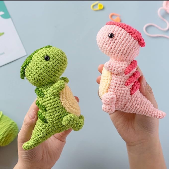 YESJOLI Crochet kit for Beginners, Crochet Animal Kits,Crocheting kit for Starters with Step-by-Step Video, Beginner Crochet kit for Adults Women, Crafts Dinosaur