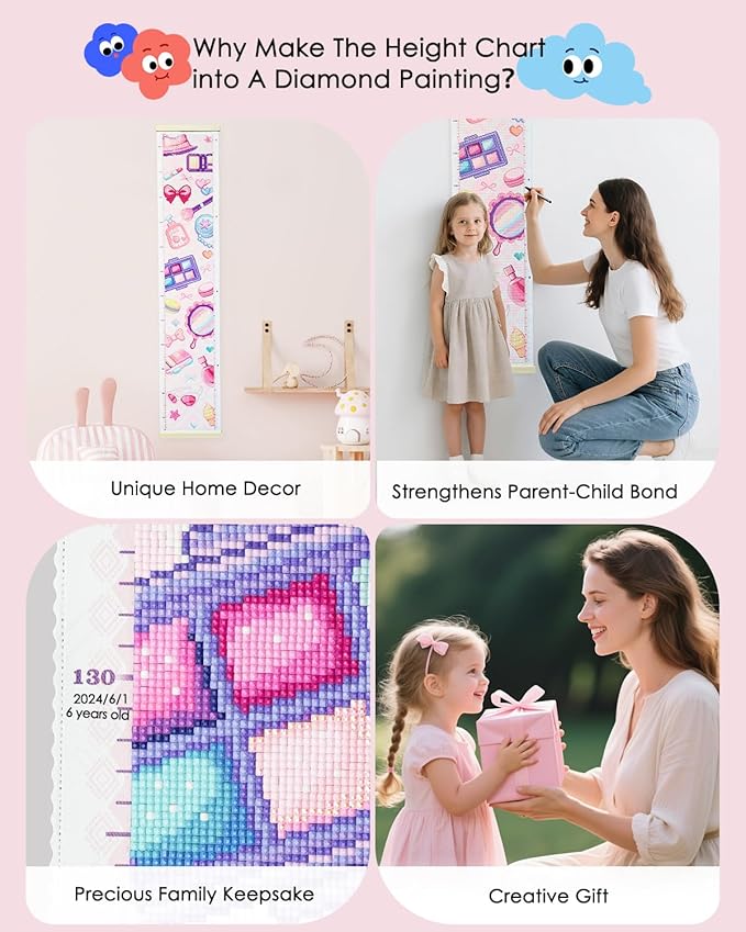 forever young DIY Growth Chart for Wall Diamond Art Kits for Kids Diamond Painting Kits for Adults, Square Drill Diamond Painting Kit, Gem Art Kit Diamond Dots, Make Up Height Chart 47.2 x 3.9 Inch