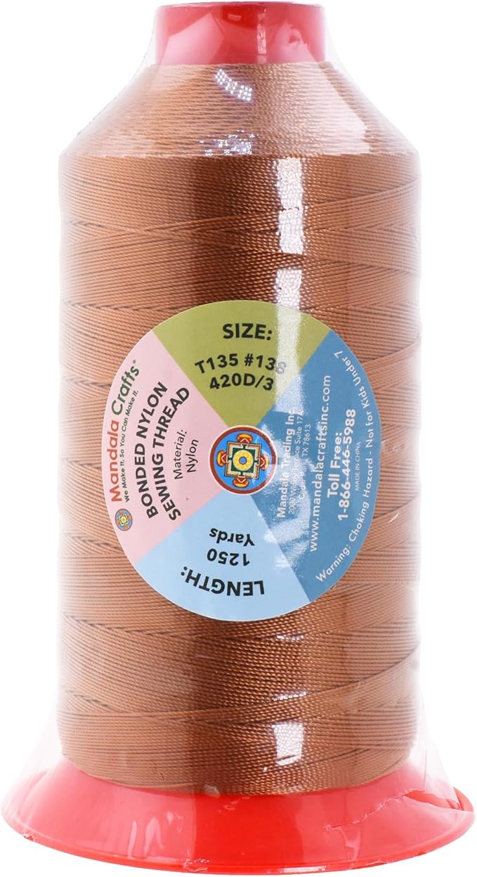 Mandala Crafts Size 138 420D T135 Bonded Nylon Thread - Bourbon Brown 1250 YDs Tex 135 Heavy Duty Sewing Threads for Leather, Jeans, Weaving, Outdoor Marine Upholstery