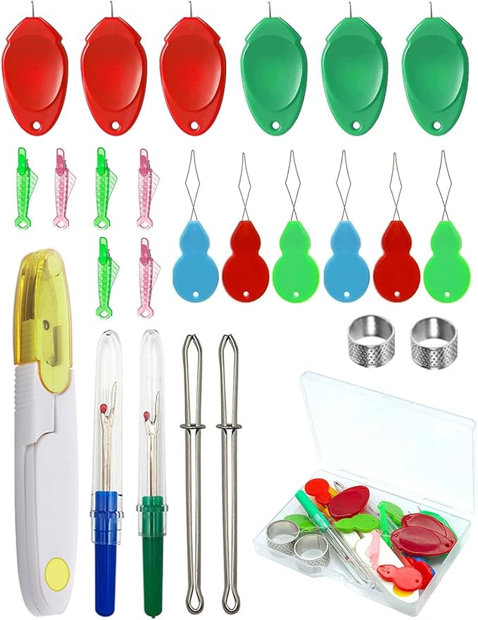 Keepsweat 25 Pcs Needle Threaders Kit,Needle Threaders for Hand Sewing,Include Fish Mouth Easy Threader/Gourd Shaped Sewing Needle Threader Tool/Seam Rippers/Sewing Tweezers/Thimble/Scissor etc