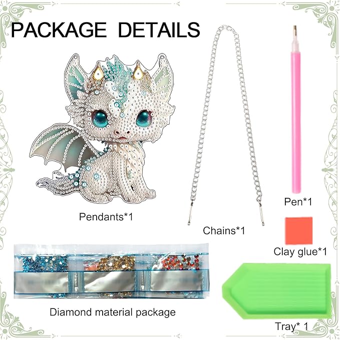 AiYuanzsh Diamond Painting Hanging Sign Set Diamond Art Hanging Wall Art Cute White Dragon DIY 5D Crystal Rhinestone Pendant Kits for Christmas Wall Door Window Decorations