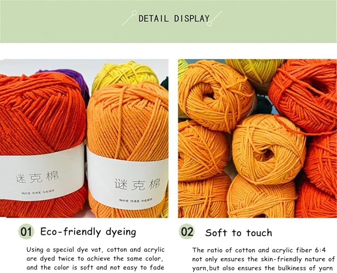 Acrylic & Cotton Blended Knitting and Crochet Yarn Soft Medium Yarn, Breathable and Skin Friendly for Baby Garments, Scarves, Hats, and Craft Projects 200g 26-Lake