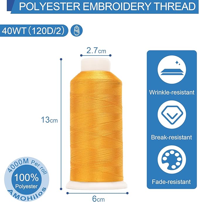 High Tenacity Polyester Embroidery Machine Thread 40WT(120D/2) 4000M Per Spool for Commercial and Domestic Embroidery Machine (Pumpkin Chiffon-1951)
