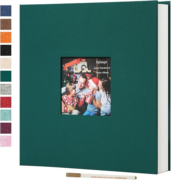 Spbapr Large Photo Album Self Adhesive 60 Pages Linen cover DIY Magnetic Scrapbook album with A Metal Pen Hold 3x5 4x6 5x7 6x8 8x10 Pictures