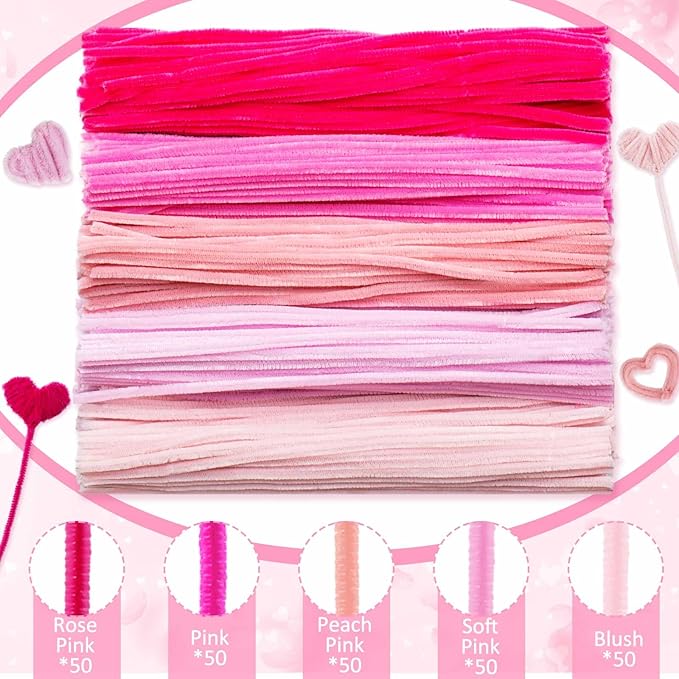 Peryiter 371 Pipe Cleaners Flowers Set, Mixed Colors Chenille Stems Bulk with Floral Wires, Gardening Tape, Stamen for DIY Flower Making Kit, Gift Idea for Mother's Day(Pink)