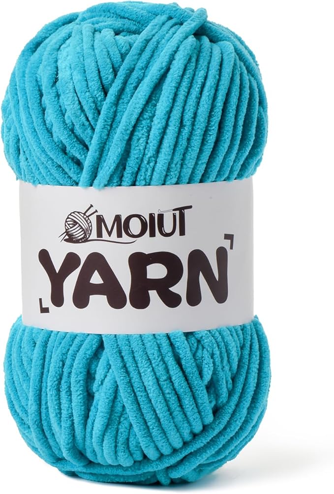 Fluffy Chenille Yarn for Crocheting, Chunky Velvet Yarns for Crochet Amigurumi, Baby Yarn for Crocheting Soft Blanket, 87.4yds /3.5 oz Bulky Yarns for Crafts/Hats/Shoes/Socks (Lake Blue)