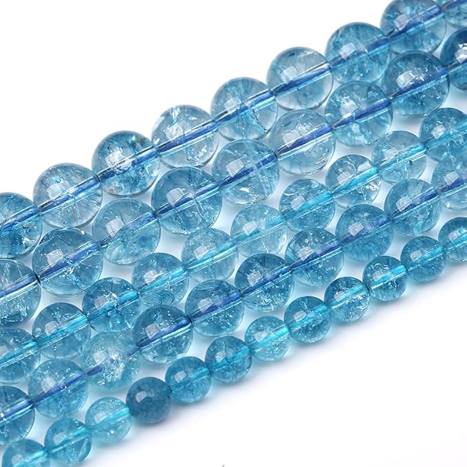 90pcs 8mm Blue Topaz Crystal Quartz Natural Stone Round Loose Beads for Jewelry Making DIY Bracelet Necklace Earrings 32" 2 Strands
