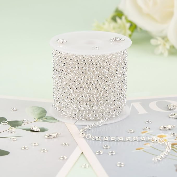 KYUNHOO 5 Meters Small Circle Chain for Jewelry Making Silver Plated Necklace Chains Bulk with Jewelry Connectors for Handcraft DIY