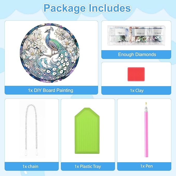 TOSTOG Peacock Diamond Art Hanging Kits for Adults, Peacock Diamond Painting for Adults Window Pendant,Special Shape Diamonds Diamond Painting Hanging Pendant Kit for Wall Home Decor Gift