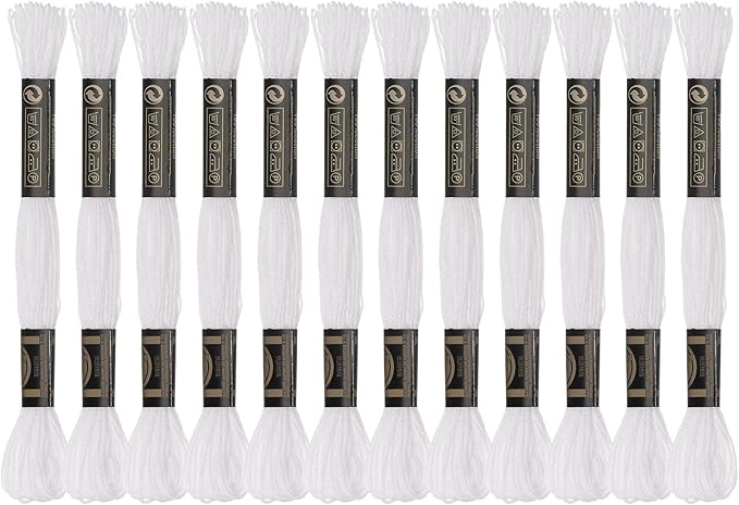 HARFINGTON 12 Skeins Embroidery Floss 8m Each Egyptian Long Fiber Cotton Cross Stitch Thread 26S/2x6 for Embroidery Projects Bracelet, White