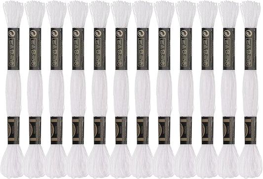 HARFINGTON 12 Skeins Embroidery Floss 8m Each Egyptian Long Fiber Cotton Cross Stitch Thread 26S/2x6 for Embroidery Projects Bracelet, White