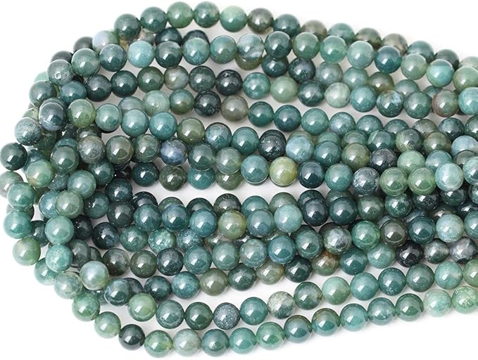 45PCS 8mm Natural Moss Agate Gemstone Round Loose Beads for Jewelry Making DIY 1 Strand 15"
