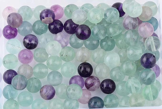 Natural Stone Beads 100pcs 6mm Fluorite Round Genuine Real Stone Beading Loose Gemstone Hole Size 1mm DIY Smooth Beads for Bracelet Necklace Earrings Jewelry Making (Fluorite Green, 6mm)