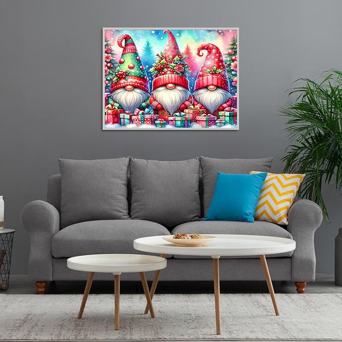 Diamond Art Kits for Adults, Gnomes Diamond Painting Christmas Kits for Adults Beginners Round 5D Paint by Diamonds Gem Dots Art Painting Crafts Kits Home Decor Gifts 12x16in (Christmas Gnomes)
