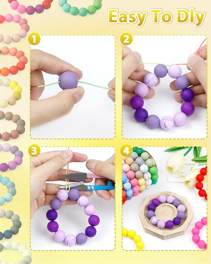 160pcs fiveizero 15mm silicone beads for keychain making - mixed color round rubber beads bulk, diy craft supplies for bracelets necklaces pens(yellow)