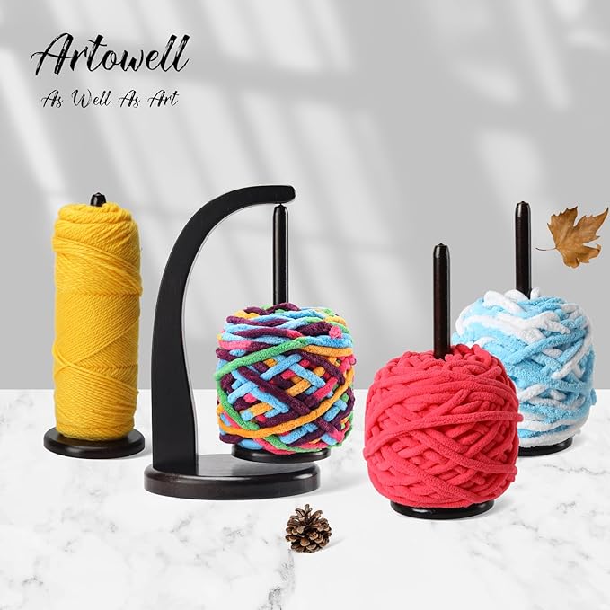 Model Magnetic Pendulum Wooden Yarn Holder for Crocheting,Yarn Storage Organizer with Yarn Spinner for Balls,Delightful Surprise Gift for Knitting Lovers by ARTOWELL (Ebony-Colored)