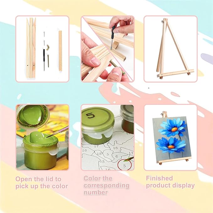 4 Pack Paint by Numbers for Adults with Framed Canvas - with Wooden Easel, Easy Flower Paint by Number for Beginners, Flowers Acrylic Oil Painting on Canvas with Brushes for Home Wall Decor 8x12 inch