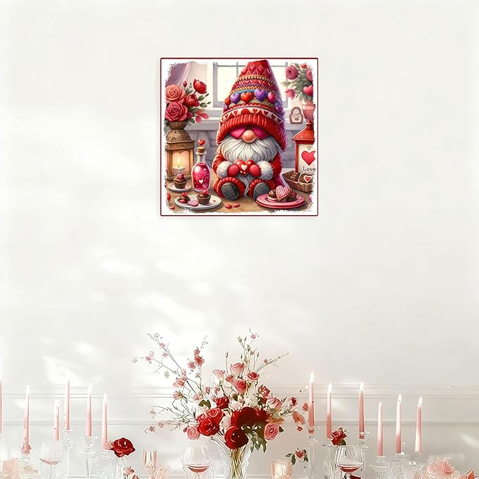 WUSARPLY Valentine's Day Diamond Painting Kits for Adults, Gnome Diamond Art Kits Full Drill Diamond Dots Paint with Diamonds Gem Arts and Crafts for Beginner Home Wall Decor
